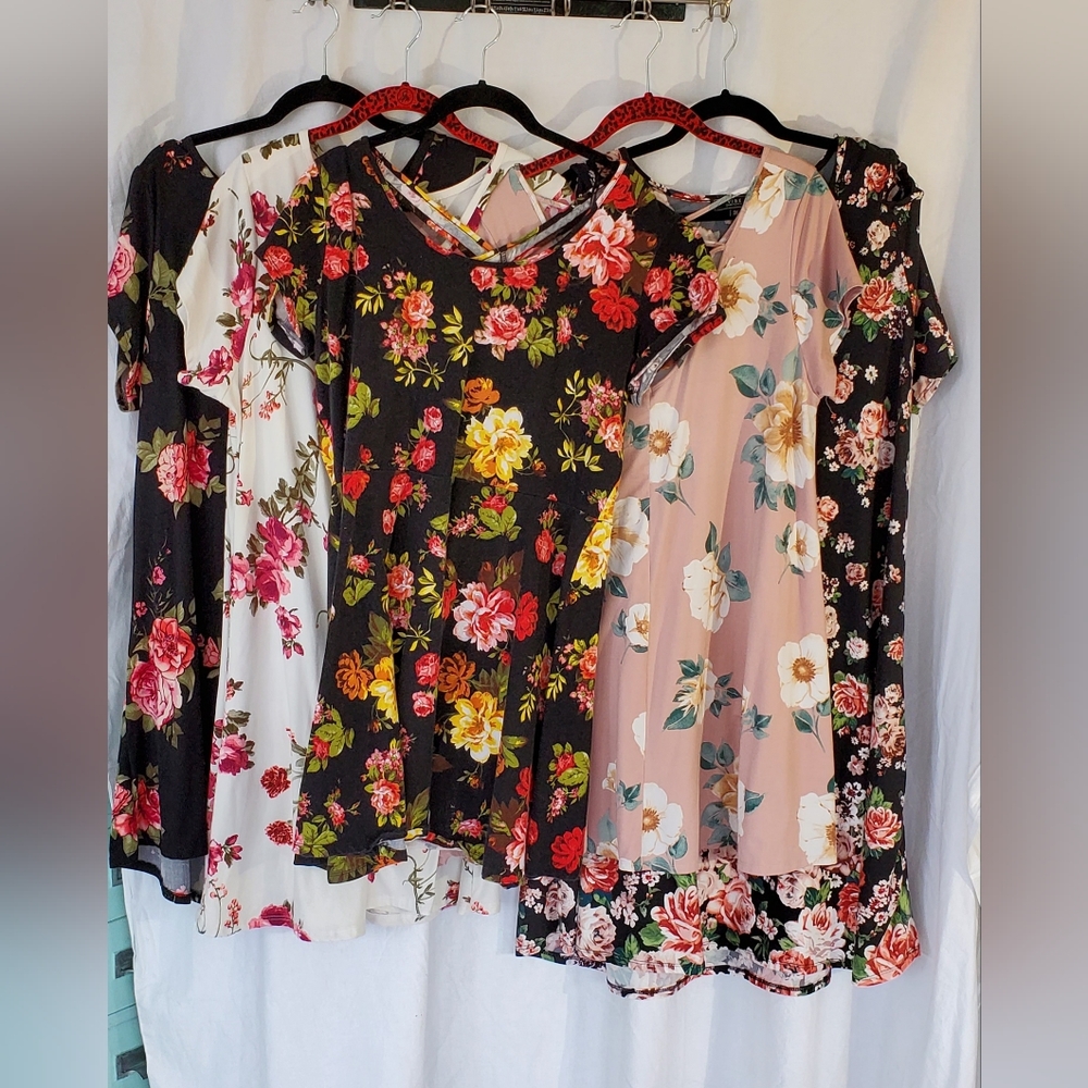 Set of 5 floral swing dresses all 3X black pink white floral patterns